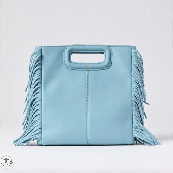 Maje Dusty Blue Western Fringe Leather Top Handle Bag Cowgirl Country 8x9x3 $384 - Picture 1 of 9